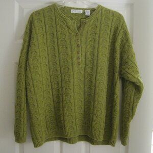 EXPRESS OLIVE GREEN BUTTON UP PULLOVER SWEATER LARGE $49.00